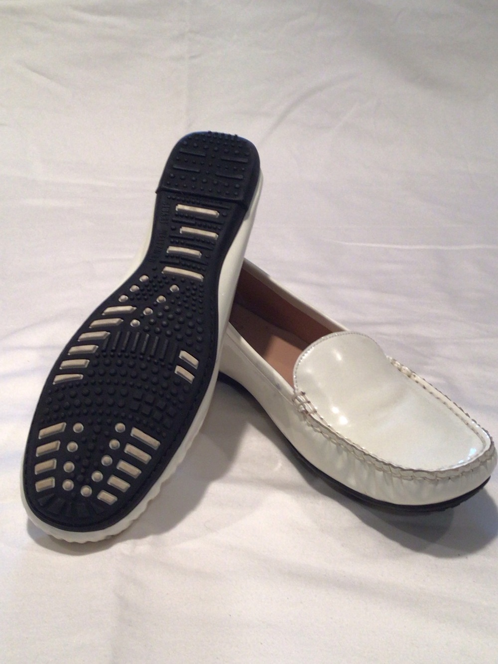 Stuart Weitzman White Patent Leather Slip-On Driving Moccasins